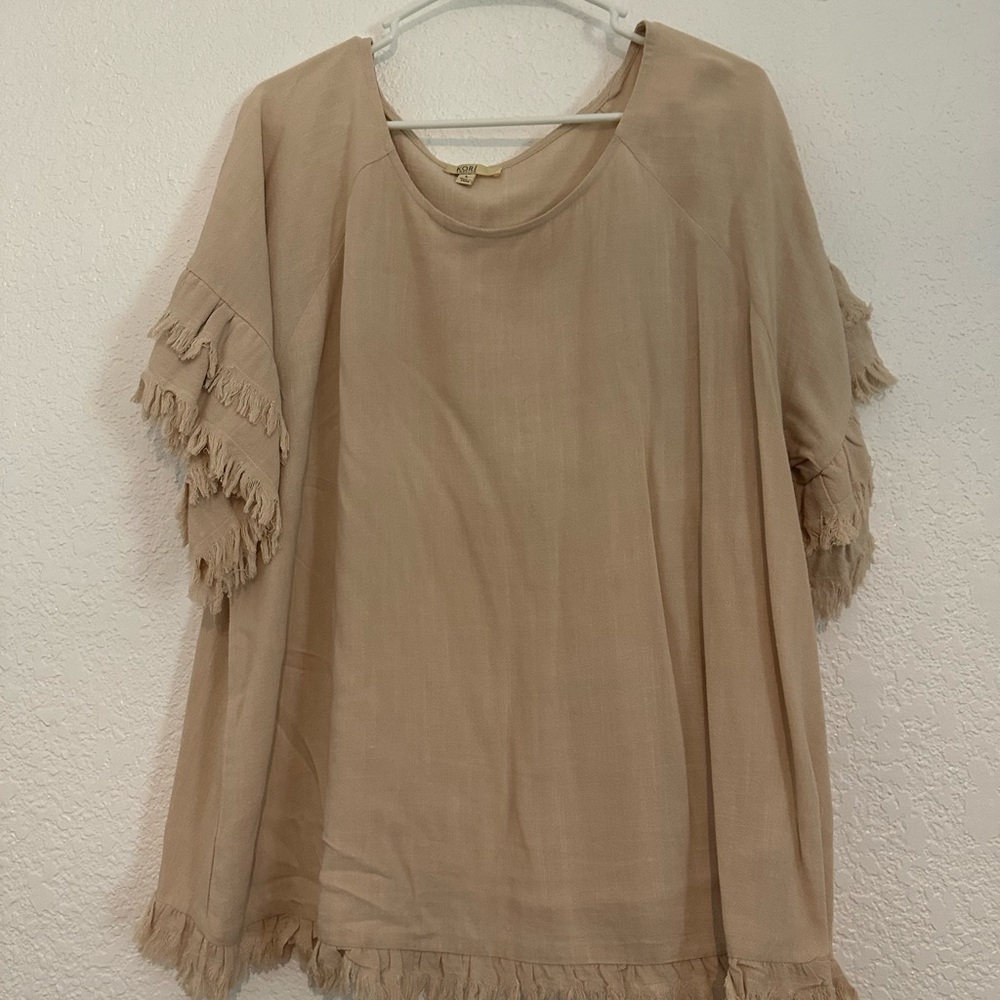 Kori Tan Ruffled Short Sleeve Blouse